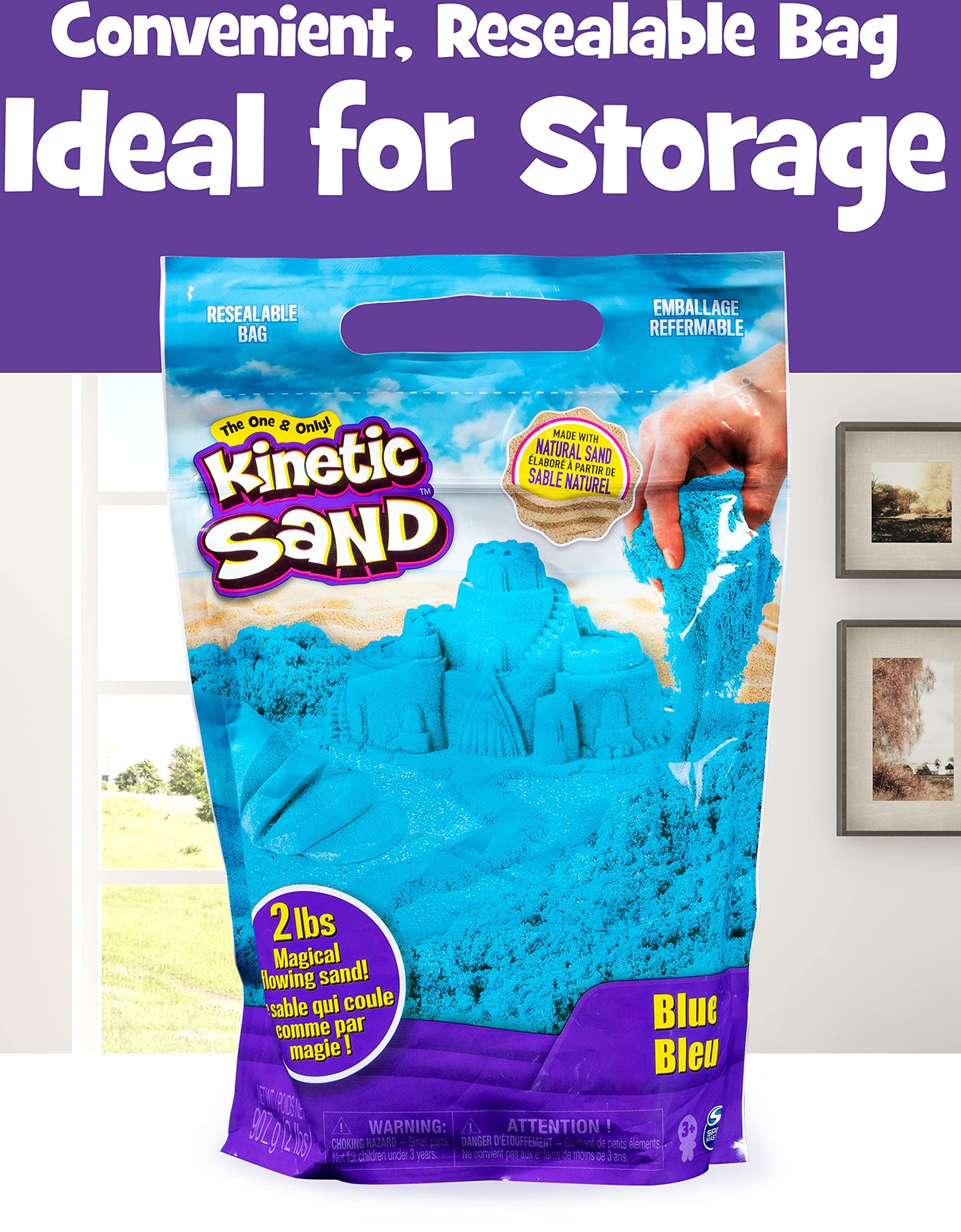 Kinetic Sand, The Original Moldable Sensory Play Sand Toys for Kids, Blue, 2 lb. Resealable Bag, Ages 3+