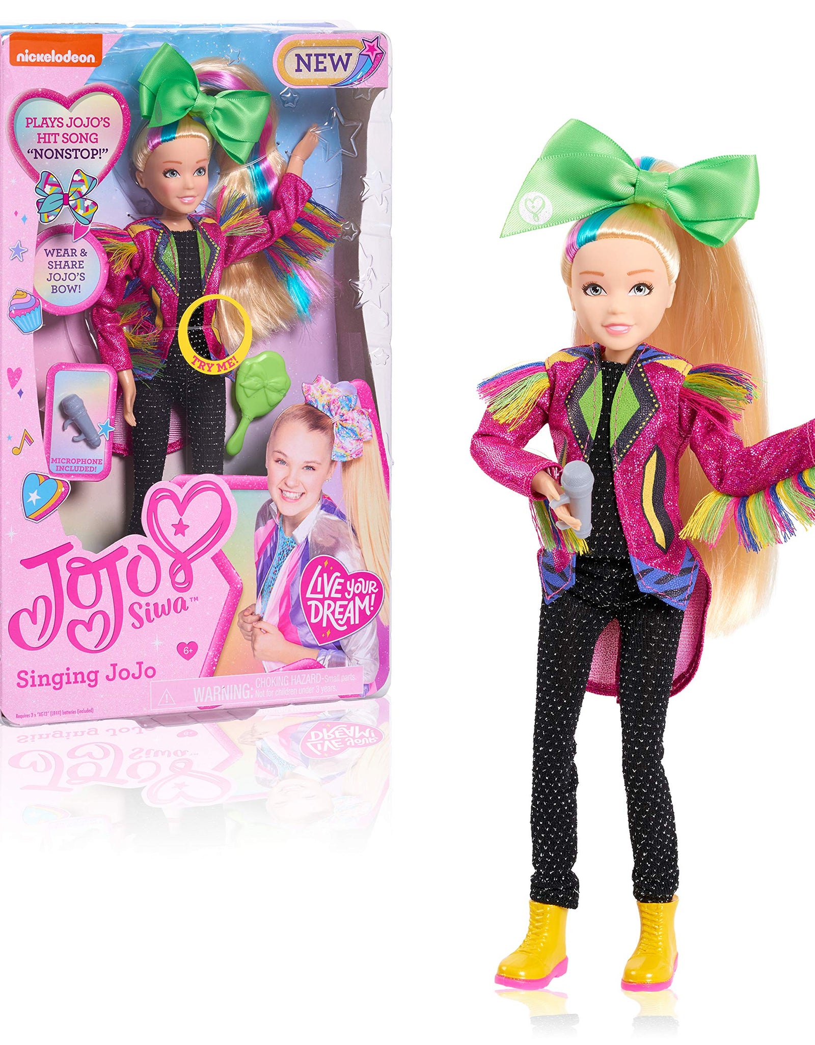 JoJo Siwa 10 Inch Singing Doll, Sings Hit Song Titled Non-Stop, Pink Jacket with Rainbow Fringe, by Just Play