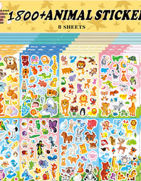 Sinceroduct Animal Stickers Assortment Set, 8 Sheets (1800+ Count), 2 Different Styles 16 Themes Collection for Kids, Children, Teacher, Parent, Grandparent, Animals of The World Sticker Variety Pack
