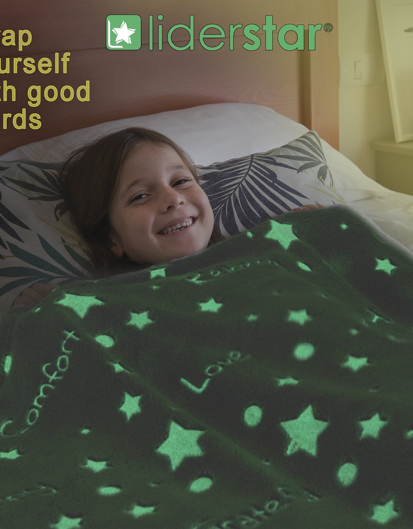 liderstar Glow in The Dark Throw Blanket,Super Soft Fuzzy Fluffy Plush Fleece,Decorated with Stars and Words of Healing, Christmas, Birthday Gift for Girls Boys Kids Teens Toddler, Gray,50"x 60"