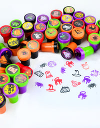 50 Pieces Halloween Assorted Stamps Kids Self-Ink Stamps (25 DIFFERENT Designs, Plastic Stamps, Trick Or Treat Stamps, Spooky Stamps) for Halloween Party Favors, Game Prizes, Halloween Goodies Bags
