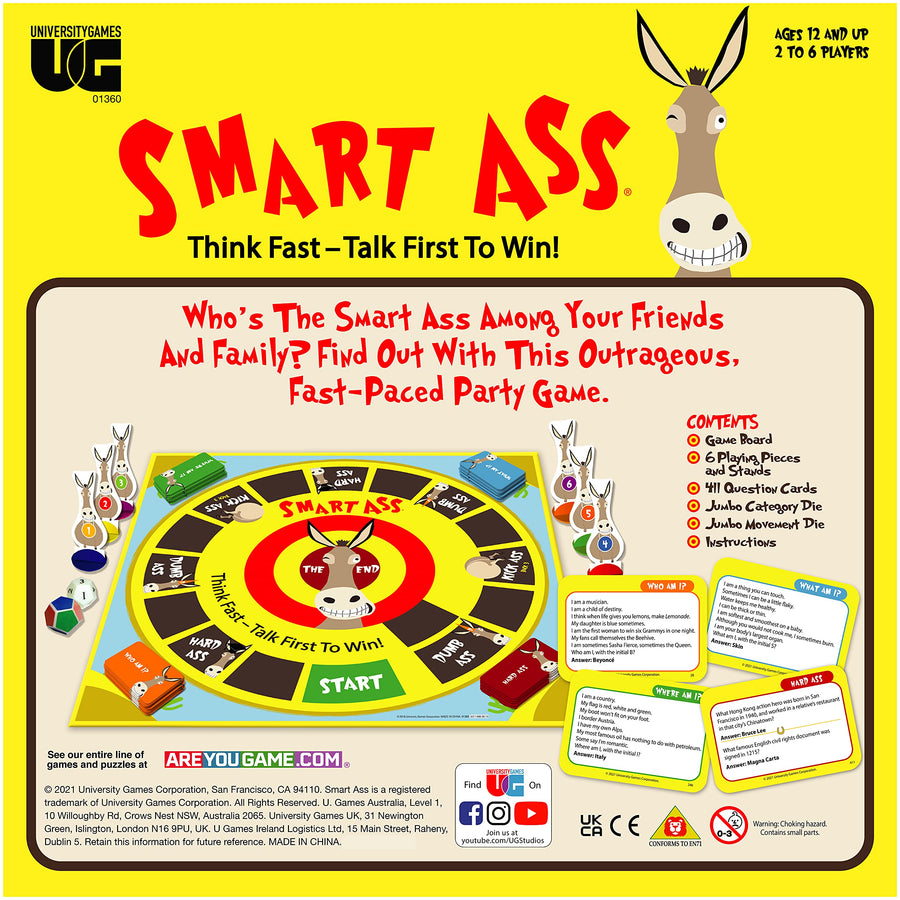 University Games Smart Ass The Ultimate Party Game for Families and Adults Ages 12 & Up, The Perfect Tabletop Trivia Game for People Who Hate Waiting Their Turn!