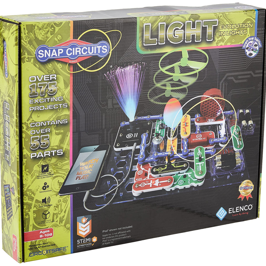 Snap Circuits LIGHT Electronics Exploration Kit | Over 175 Exciting STEM Projects | Full Color Project Manual | 55+ Snap Circuits Parts | STEM Educational Toys for Kids 8+,Multi