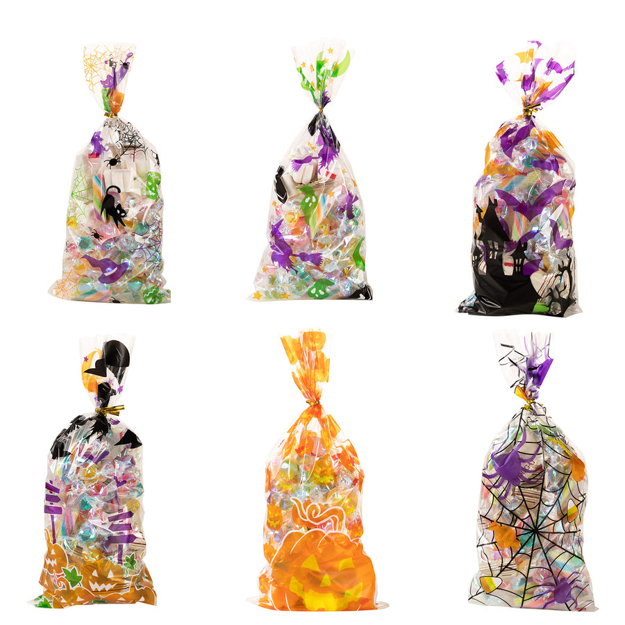 JOYIN 150 PCS Halloween Cellophane Clear Treat Bags Candy Bags with Twist Ties for Halloween Party Favors Supplies