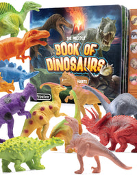 Prextex Realistic Looking Dinosaur With Interactive Dinosaur Sound Book - Pack of 12 Animal Dinosaur Figures with Illustrated Dinosaur Sound Book Toys for Boys and Girls 3 Years Old & Up
