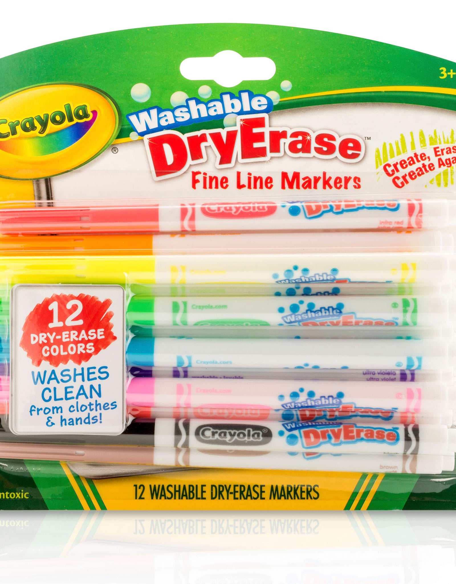 Crayola 98-5912 Washable Dry-Erase Fine Line Markers, 12 Classic Colors Non-Toxic Art Tools for Kids & Toddlers 3 & Up, Easy Clean Up, Won't Stain Hands or Clothes, Great for Classrooms