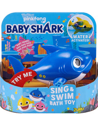 Robo Alive Junior Baby Shark Battery-Powered Sing and Swim Bath Toy by ZURU - Daddy Shark (Blue) (Custom Packaging)

