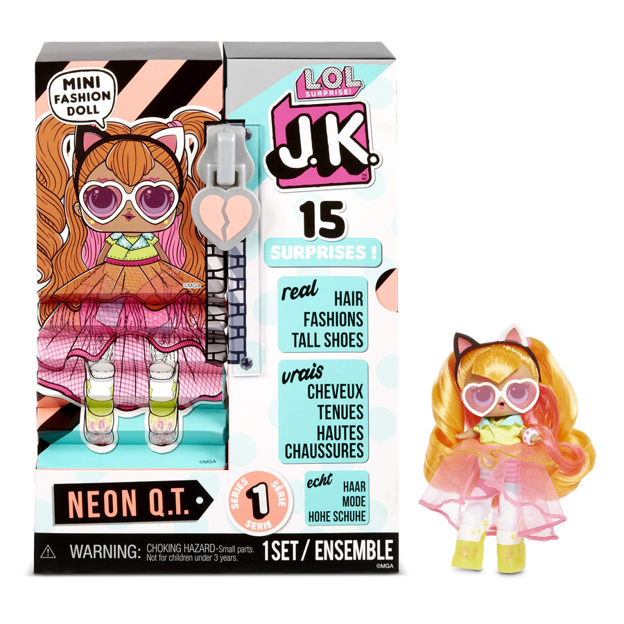 LOL Surprise JK Neon Q.T. Mini Fashion Doll with 15 Surprises Including Dress Up Doll Outfits, Exclusive Doll Accessories- Gifts for Girls and Mix Match Tosy for Kids 4-15 Years