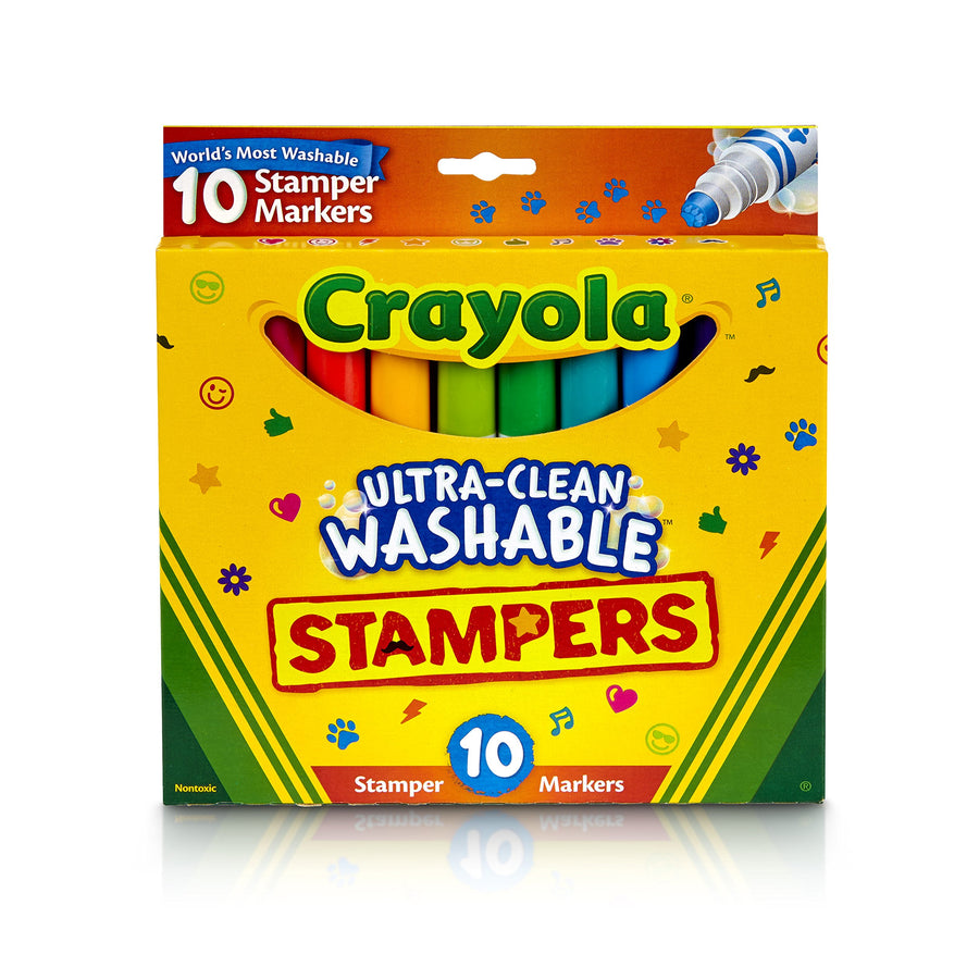 Crayola; Ultra-Clean; Stamper Markers; Art Tools; 10 ct. Markers; Bright, Bold Washable Colors; Emoticons