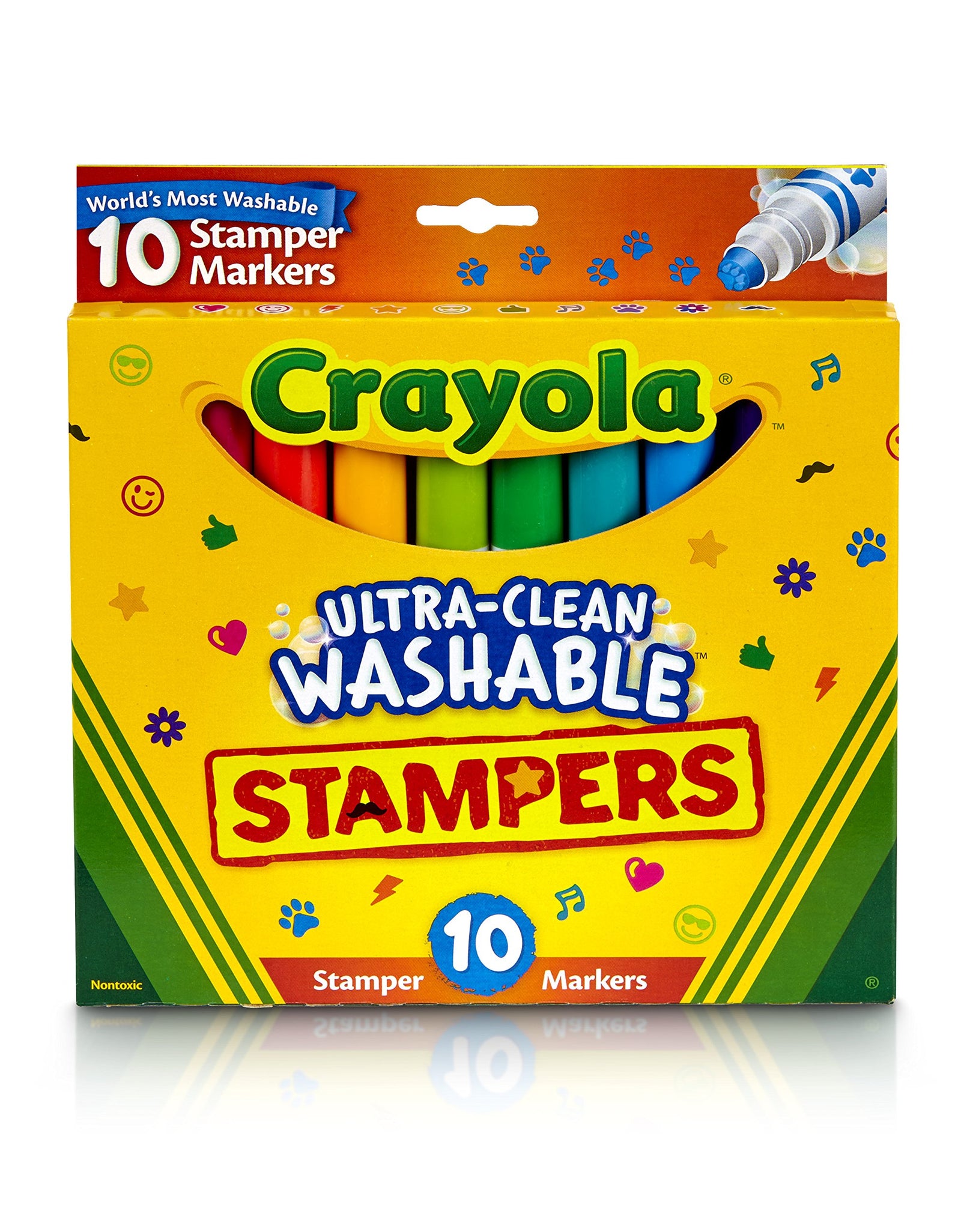 Crayola; Ultra-Clean; Stamper Markers; Art Tools; 10 ct. Markers; Bright, Bold Washable Colors; Emoticons