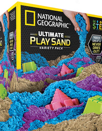NATIONAL GEOGRAPHIC Play Sand Combo Pack - 2 LBS each of Blue, Purple and Natural Sand with Castle Molds - A Kinetic Sensory Activity
