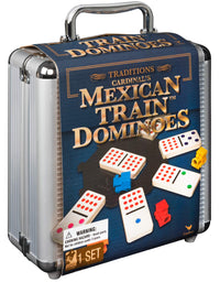 Mexican Train Dominoes Game in Aluminum Carry Case, for Families and Kids Ages 8 and up
