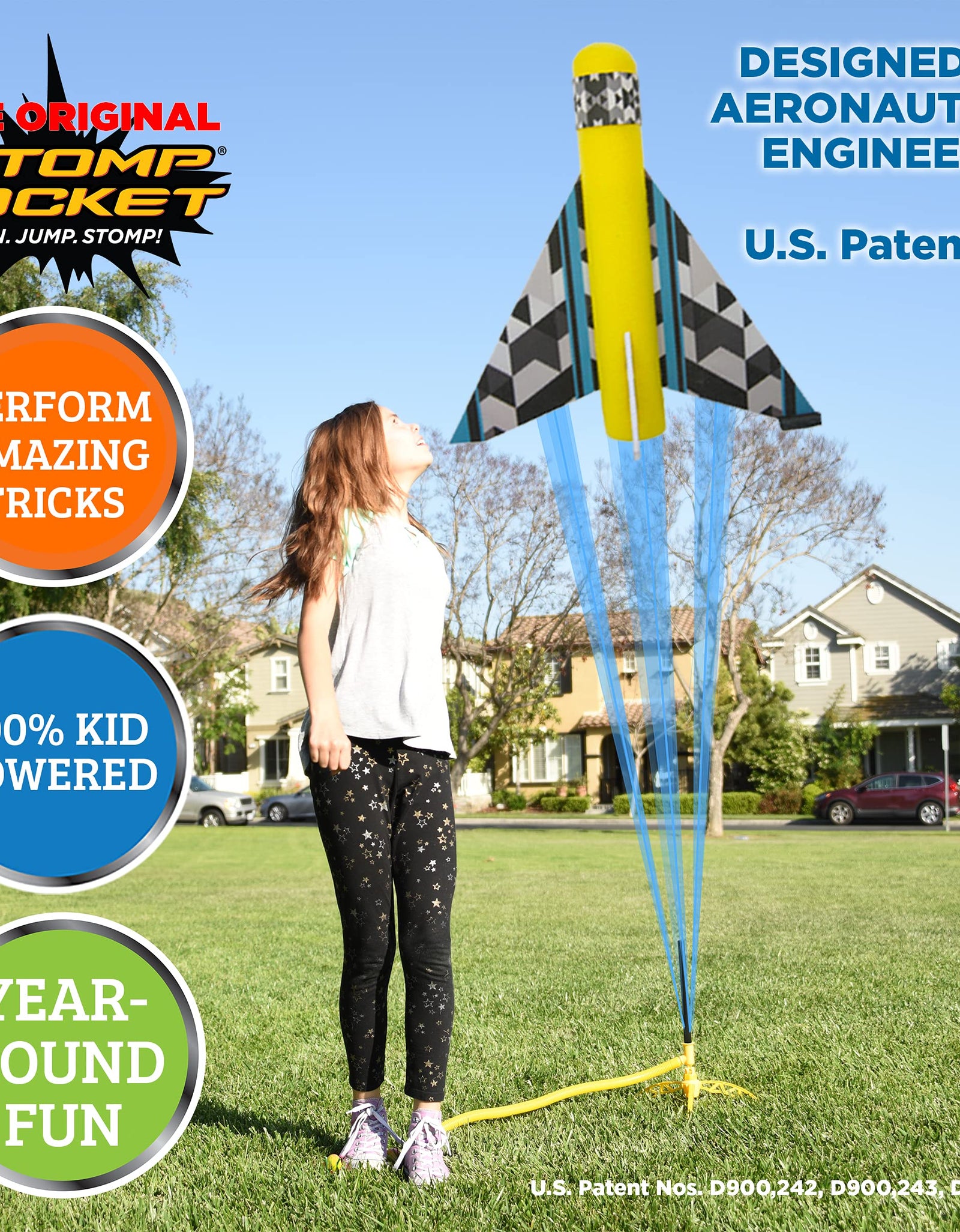 The Original Stomp Rocket Stunt Planes Launcher - 3 Foam Planes and Toy Air Rocket Launcher - Outdoor Rocket STEM Gifts for Boys and Girls - Ages 5 (6, 7, 8) and Up - Great for Outdoor Play