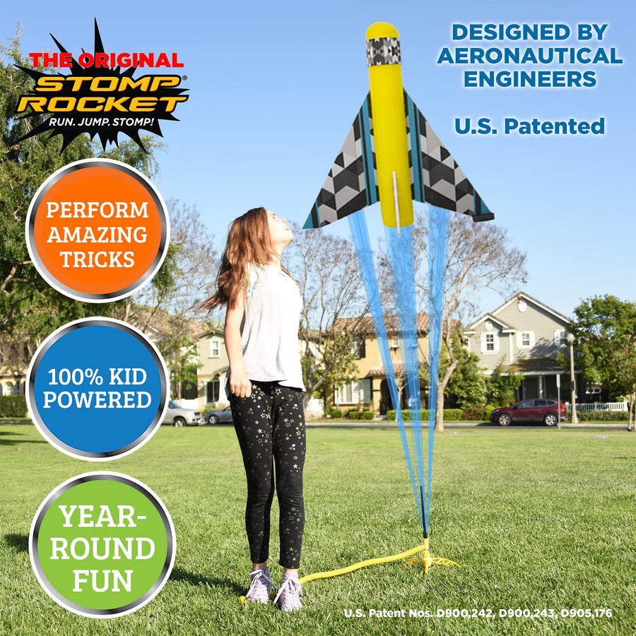 The Original Stomp Rocket Stunt Planes Launcher - 3 Foam Planes and Toy Air Rocket Launcher - Outdoor Rocket STEM Gifts for Boys and Girls - Ages 5 (6, 7, 8) and Up - Great for Outdoor Play