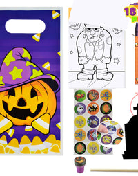 JOYIN 108 Pieces 18 Pack Assorted Halloween Art and Craft Stationery Gift Sets Trick or Treat Party Favor Toy Including Halloween Bag, Scratch Cards, Coloring Books, Stickers, Stamps, Crayons
