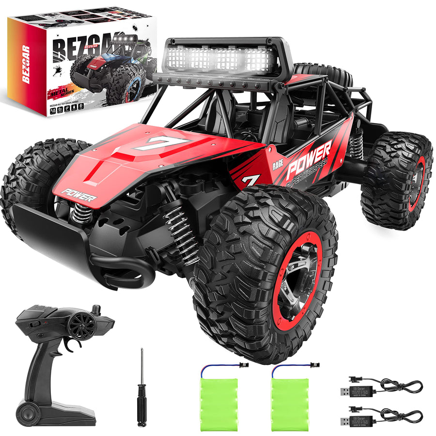 BEZGAR 17 Toy Grade 1:14 Scale Remote Control Car, 2WD High Speed 20 Km/h All Terrains Electric Toy Off Road RC Monster Vehicle Truck Crawler with Two Rechargeable Batteries for Boys Kids and Adults