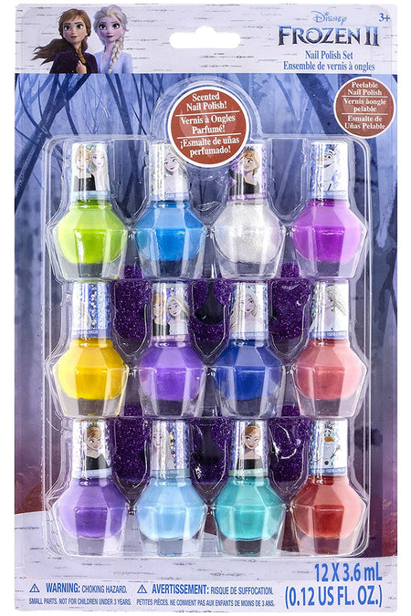 Disney Frozen - Townley Girl Non-Toxic Peel-Off Water-Based Natural Safe Quick Dry Nail Polish Gift Kit Set for Kids Toddler Girls Set With Bonus Nail Files, 12 Pcs (All Solid Colors)