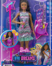 Barbie: Big City, Big Dreams Singing Brooklyn” Roberts Doll (11.5-in Brunette with Braids) with Music, Light-Up Feature, Microphone & Accessories, Gift for 3 to 7 Year Olds
