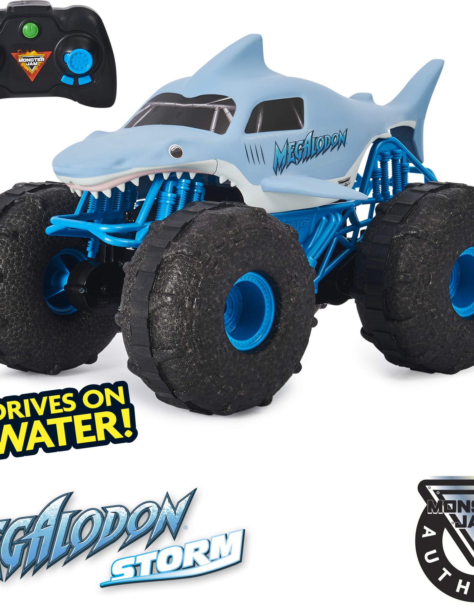 Monster Jam, Official Megalodon Storm All-Terrain Remote Control Monster Truck Toy Vehicle, 1:15 Scale