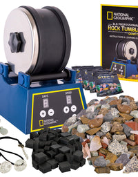 NATIONAL GEOGRAPHIC Rock Tumbler Kit-3LB Extra Large Capacity, 3LB Rough Gemstones 4 Polishing Grits, Jewelry Fastenings, an Educational STEM Science Kit
