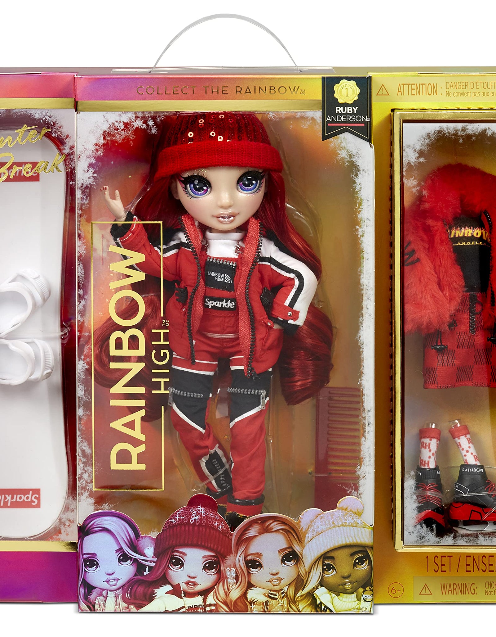 Rainbow High Winter Break Ruby Anderson – Red Fashion Doll and Playset with 2 Designer Outfits, Snowboard and Accessories, Gift for Kids and Collectors, Toys for Girls Ages 6 7 8+ to 12 Years Old