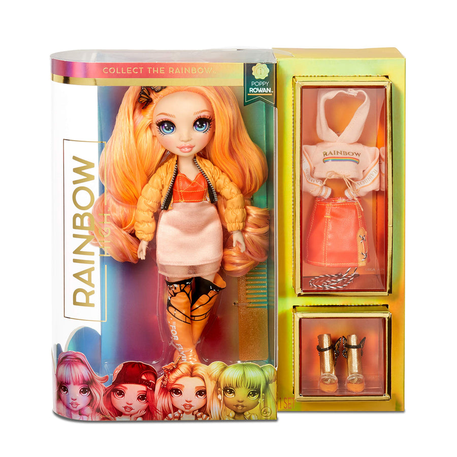 Rainbow Surprise Rainbow High Poppy Rowan - Orange Clothes Fashion Doll with 2 Complete Mix & Match Outfits and Accessories, Toys for Kids 6 to 12 Years Old
