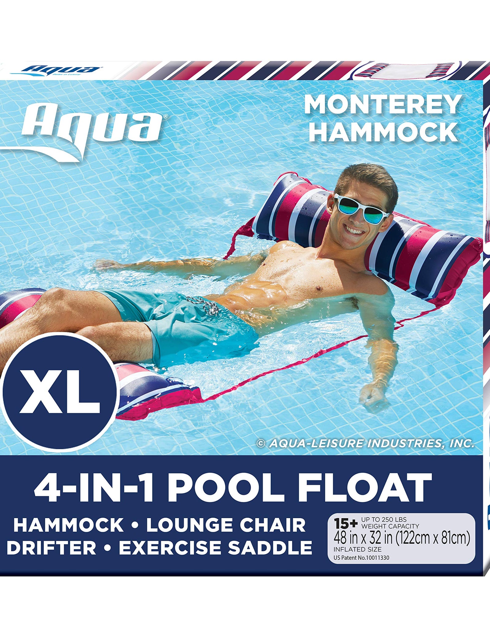 Aqua 4-in-1 Monterey Pool Hammock & Float, 50% Thicker, Patented Non-Stick PVC, Multi-Purpose Water Hammock (Saddle, Chair, Hammock, Drifter) Pool Chair for Adults - Navy