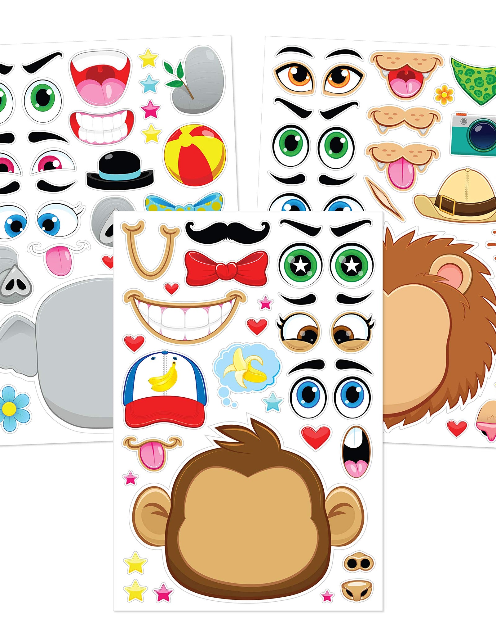 JOYIN 36 PCS Make-a-face Sticker Sheets Make Your Own Animal Mix and Match Sticker Sheets with Safaris, Sea and Fantasy Animals Kids Party Favor Supplies Craft