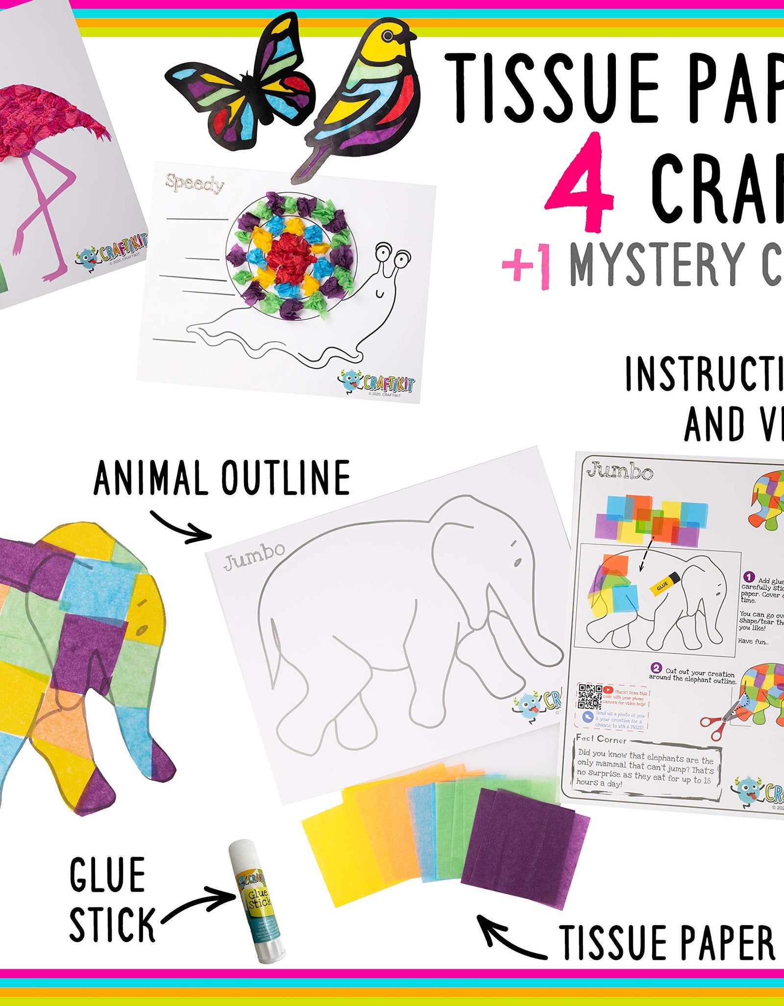 Craftikit Arts and Crafts for Kids - 20 All-Inclusive Fun Toddler Craft Box for Kids - Organized Art Supplies for Kids Ages 3-8 - Animal-Themed Kids Craft Kits