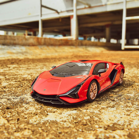 BEZGAR Licensed RC Series, 1:24 Scale Remote Control Car Lambor Sián FKP 37 Electric Sport Racing Hobby Toy Car Model Vehicle for Boys and Girls Teens and Adults Gift (Red)