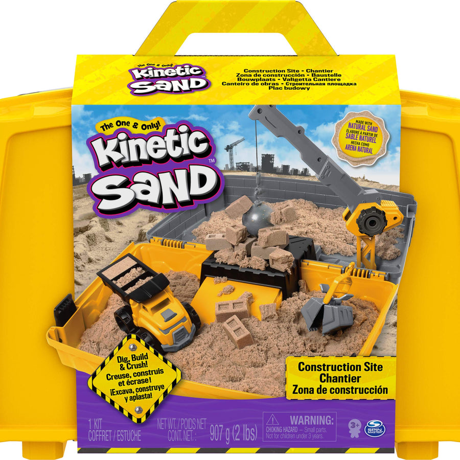 Kinetic Sand, Construction Site Folding Sandbox Playset with Vehicle and 2lbs, for Kids Aged 3 and up