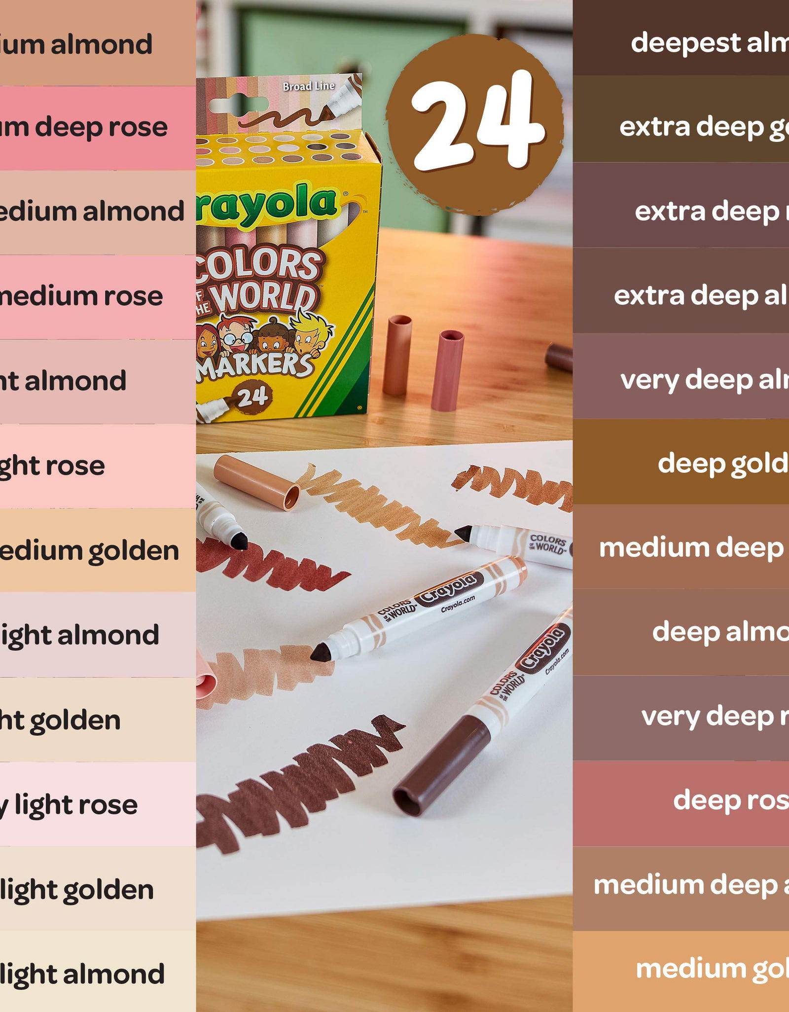 Crayola Colors of The World Markers 24 Count, Washable Skin Tone Markers, 24, Stocking Stuffers, Gift