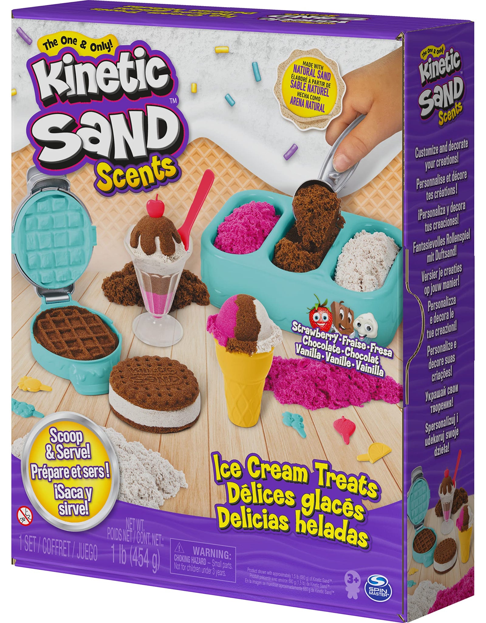 Kinetic Sand Scents, Ice Cream Treats Playset with 3 Colors of All-Natural Scented Sand and 6 Serving Tools