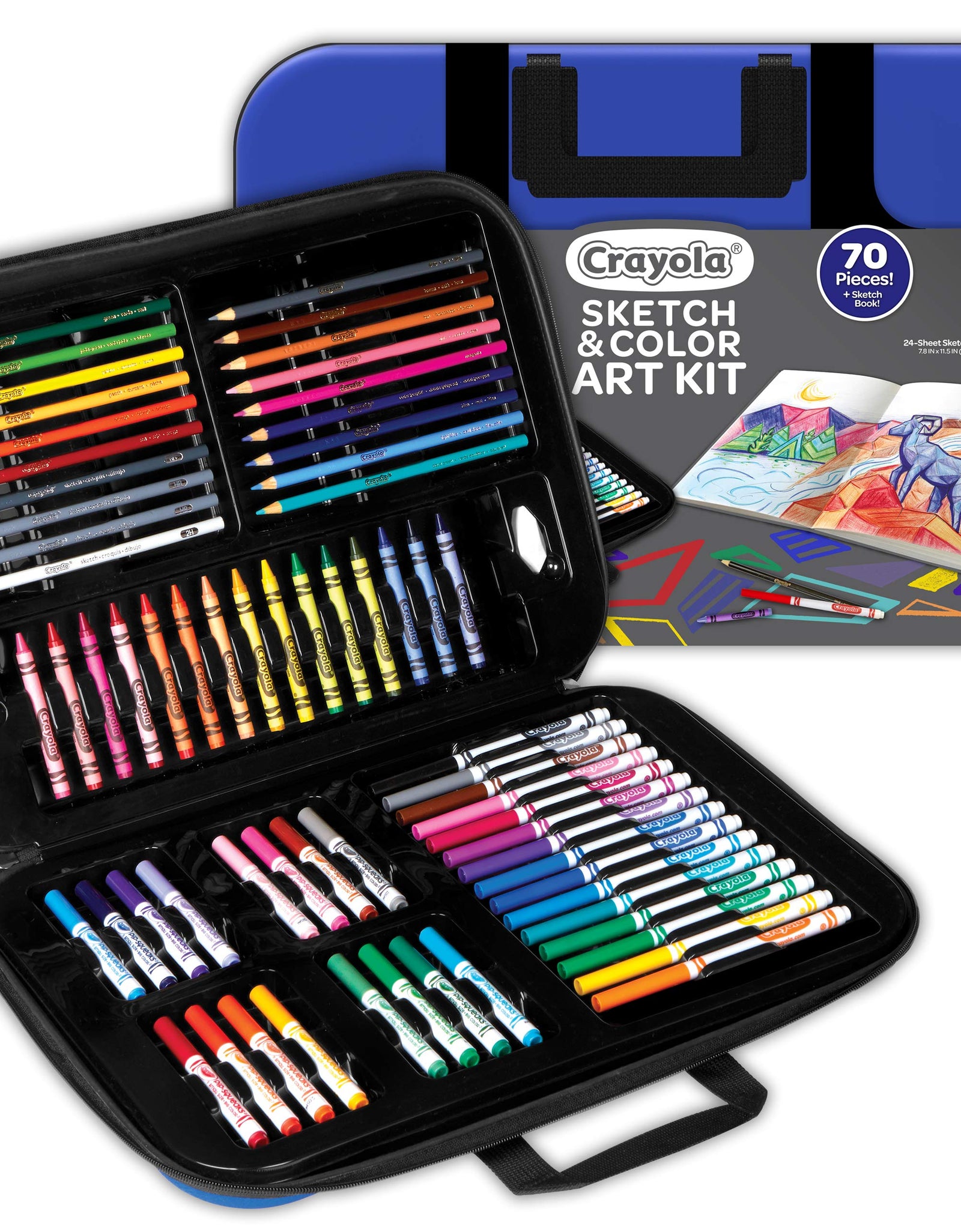 Crayola Coloring and Sketching Set, 70pcs + Sketch Book, Gift for Kids, 8, 9, 10, 11