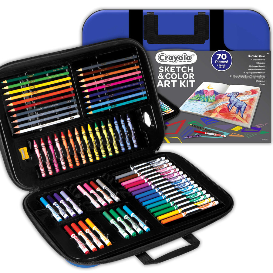 Crayola Coloring and Sketching Set, 70pcs + Sketch Book, Gift for Kids, 8, 9, 10, 11