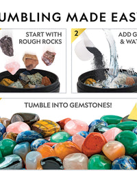 NATIONAL GEOGRAPHIC Rock Tumbler Refill Kit - Gemstone Mix of 9 varieties including Tiger's Eye, Amethyst and Quartz - Comes with 4 grades of Grit, Jewelry Fastenings and detailed Learning Guide
