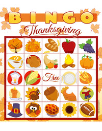 28 Players Thanksgiving Bingo Cards (5x5) for Kids Family Activities, Party Card Games, School Classroom Games, Turkey Party Favors Supplies.
