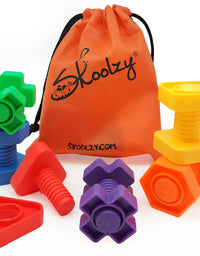 Jumbo Nuts and Bolts Toddler Toys - Skoolzy Montessori Toys Building Construction Set | 12 pc Occupational Therapy Tools Matching Fine Motor Skills for Toddlers Boys, Girls | Learning Activities eBook
