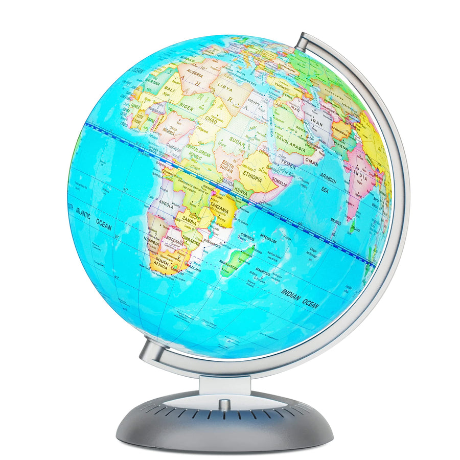 Illuminated Globe of The World with Stand | World Globe for Kids Learning with Build in LED Night Light | Light Up Earth Globe for Children | 8” Globe for Home, Desk, Classroom
