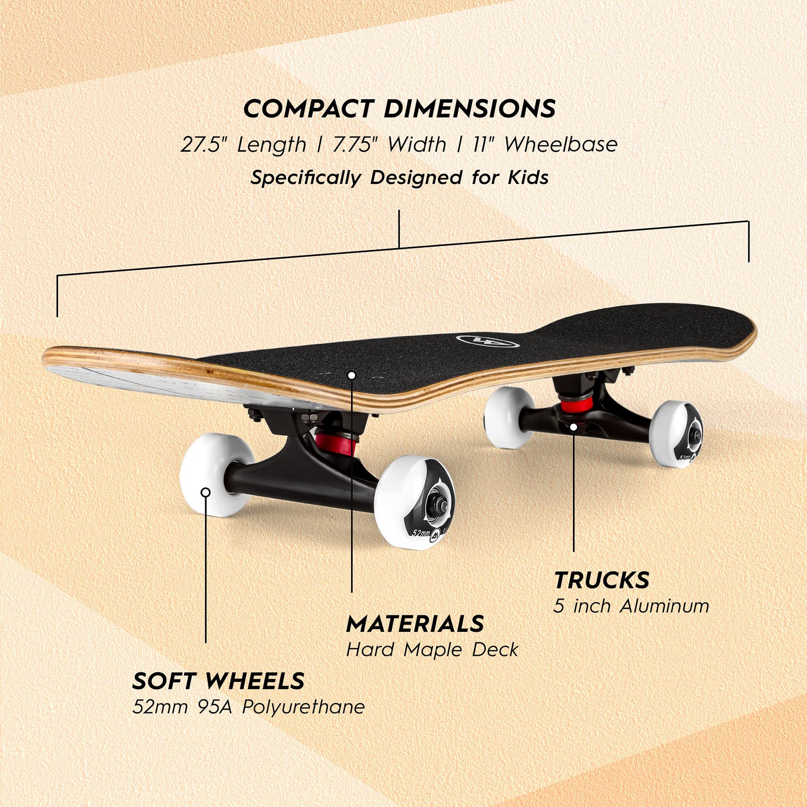Magneto Kids Complete Skateboard | 27.7” x 7.75” | Maple Deck Components and Grip Tape | Full Assembled | Designed for Kids Teens Youth Boys Girls | Great First Board