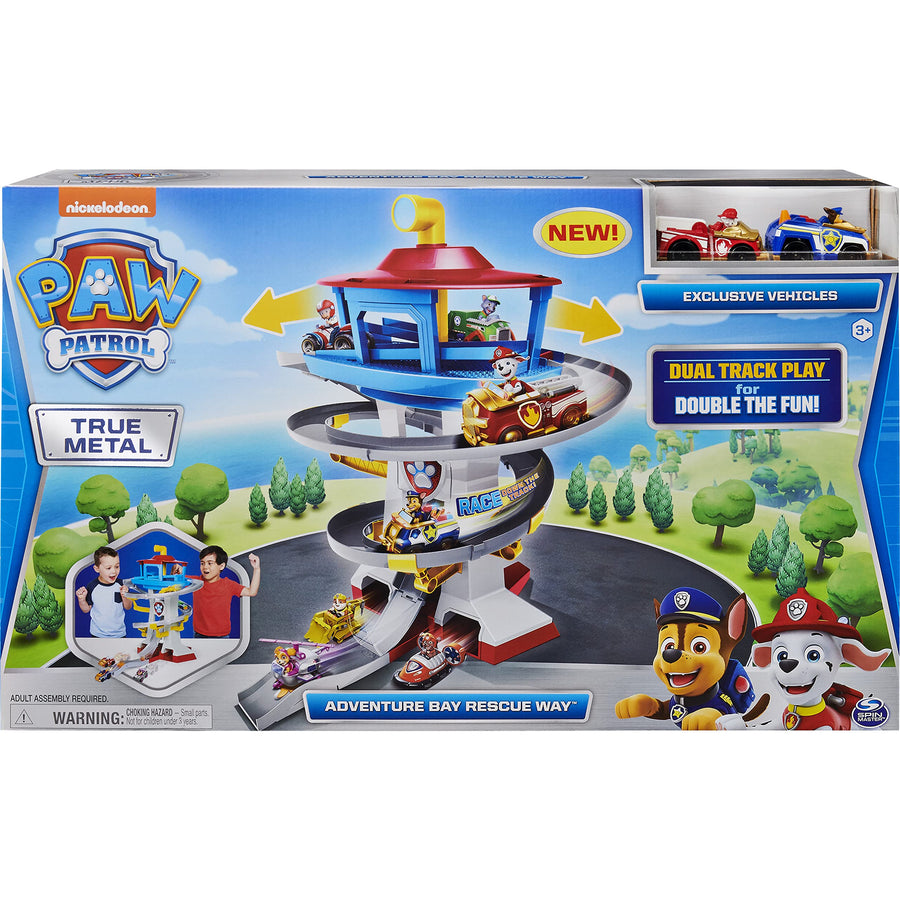 Paw Patrol, True Metal Adventure Bay Rescue Way Toy Playset with 2 Exclusive Die-Cast Vehicles, 1:55 Scale