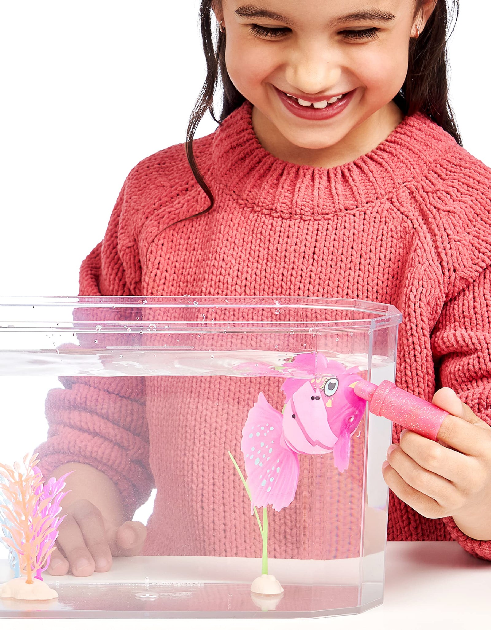 Little Live Pets - Lil' Dippers Fish Tank: Splasherina| Interactive Toy Fish & Tank , Magically Comes Alive in Water, Feed and Swims Like A Real Fish