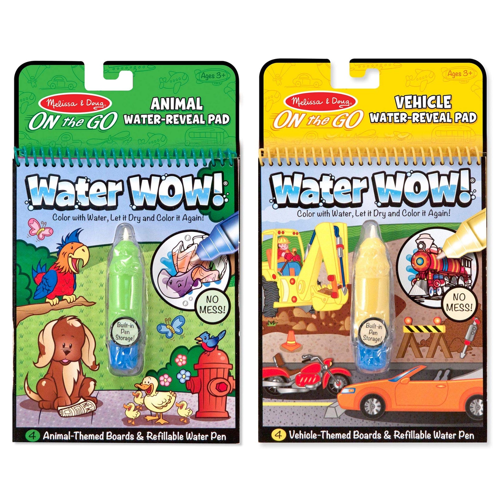 Melissa & Doug On the Go Water Wow! Reusable Water-Reveal Activity Pads, 2-pk, Vehicles, Animals
