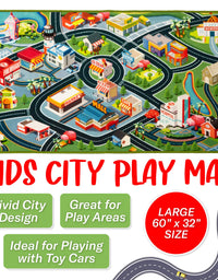 Kids Carpet Playmat Rug - Fun Carpet City Map for Hot Wheels Track Racing and Toys - Floor Mats for Cars for Toddler Boys -Bedroom, Playroom, Living Room Game Play Mat for Little Children
