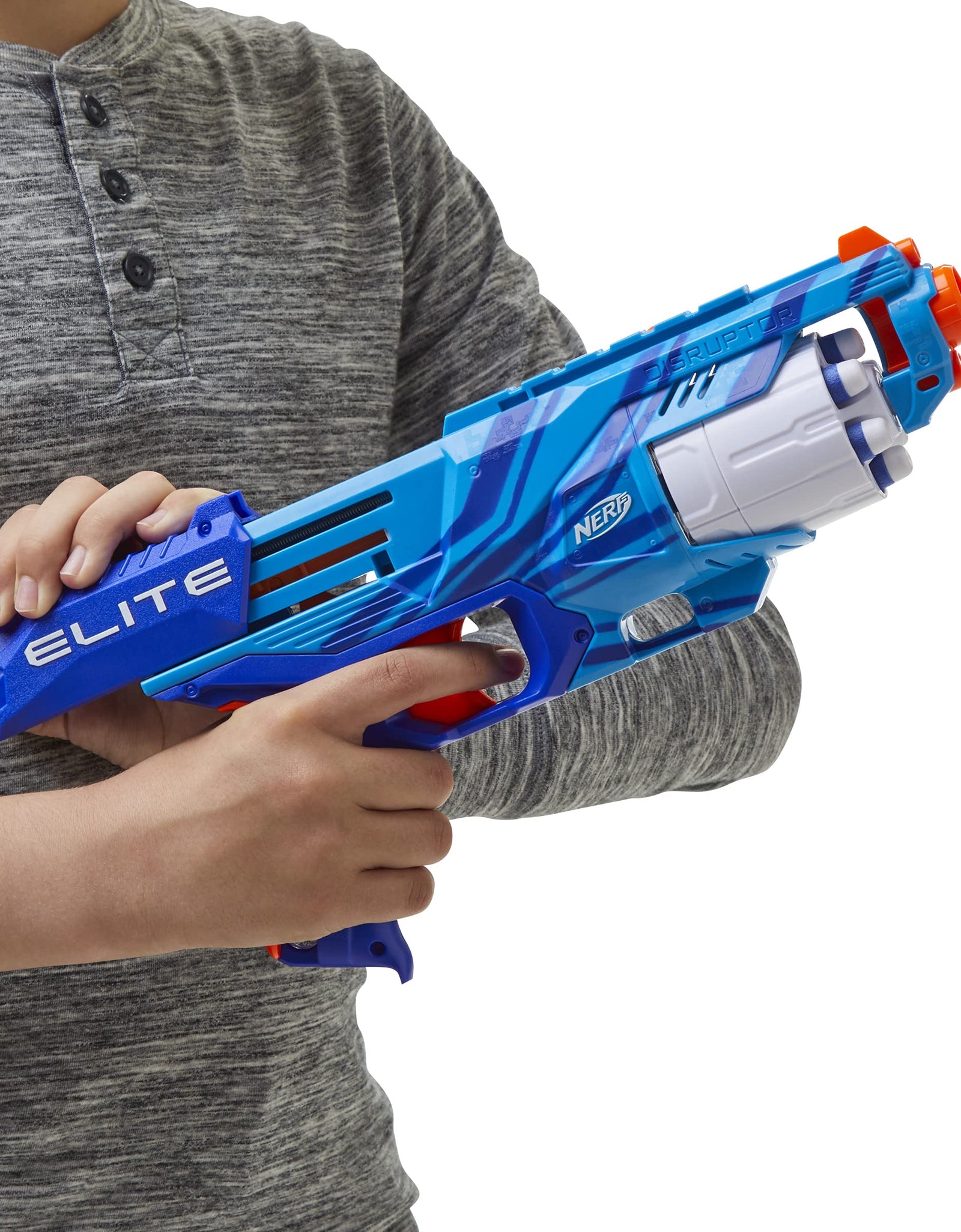 NERF Elite Disruptor Blaster Reflex Blue -- 6-Dart Rotating Drum, 6 Official Elite Darts, Slam Fire (Amazon Exclusive)