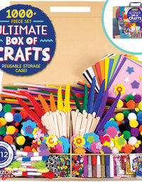 Horizon Group USA Giant 1000+ Pieces Ultimate Box of Arts & Crafts Supplies Set - Big DIY Kit for Kids & Toddlers, Homeschool, Preschool - Stickers,Feathers,Pipe Cleaners,Wood Sticks,Gemstones,Beads
