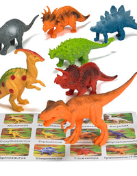 Prextex Realistic Looking 7" Dinosaurs Pack of 12 Toys for Boys and Girls 3 Years Old & Up Large Plastic Assorted Dinosaur Figures with Dinosaur Book
