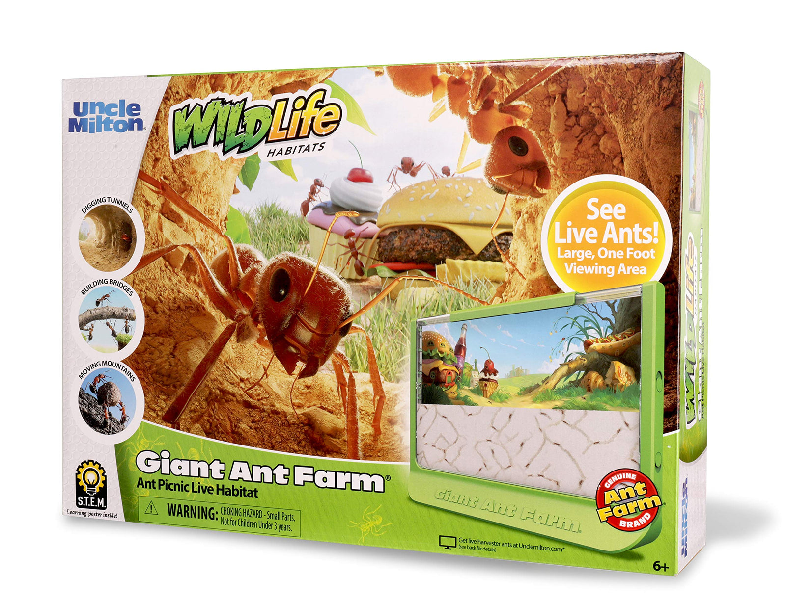 Uncle Milton Giant Ant Farm - Large Viewing Area - Care for Live Ants - Nature Learning Toy - Science DIY Toy Kit - Great Gift for Boys & Girls, Green