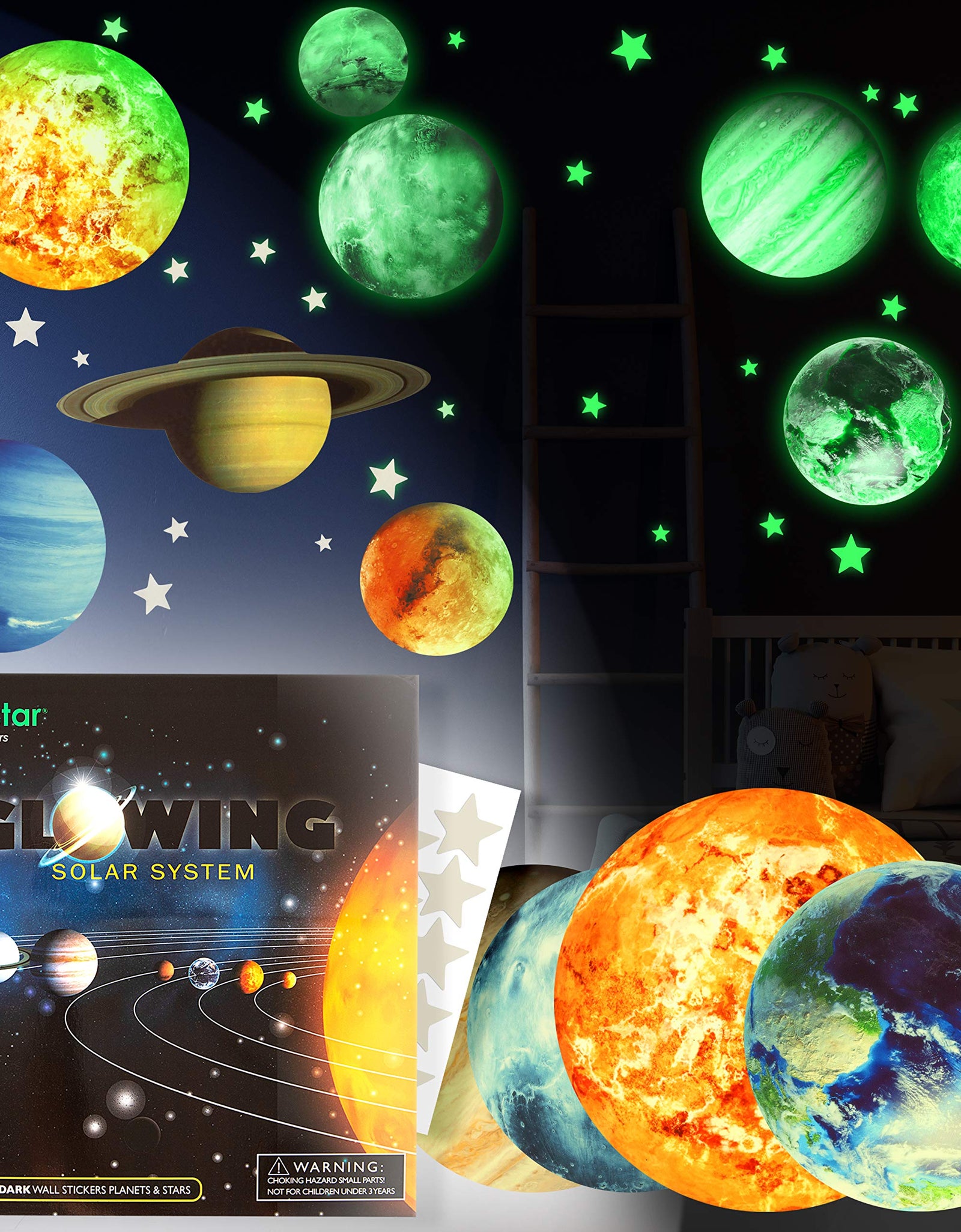 Glow in The Dark Stars and Planets, Bright Solar System Wall Stickers -Glowing Ceiling Decals for Kids Bedroom Any Room,Shining Space Decoration, Birthday Christmas Gift for Boys and Girls