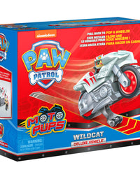 Paw Patrol, Moto Pups Wildcat’s Deluxe Pull Back Motorcycle Vehicle with Wheelie Feature and Toy Figure
